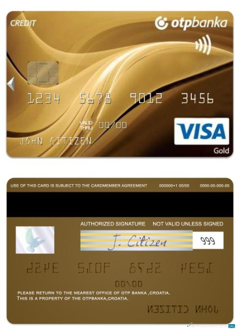 Download Croatia OTP Banka visa gold charge card Photoshop template
